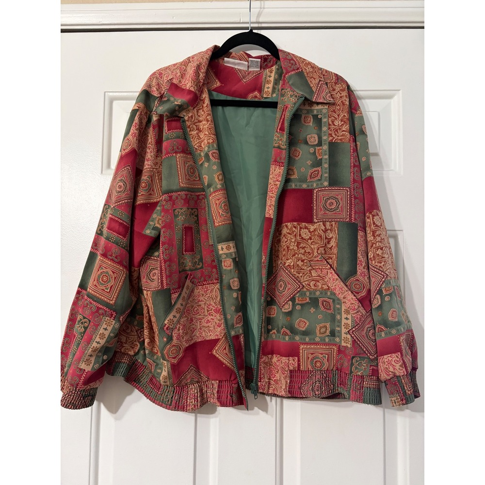 Alfred Dunner || Zip Up Jacket || 16 || Red Green Patchwork ||